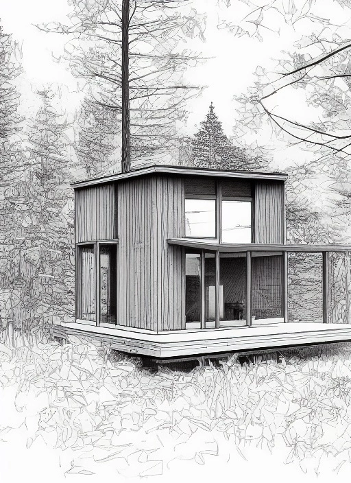 21135-2247660873-architecture plans of a cabin in the woods, perspective, black and white, line drawing.webp